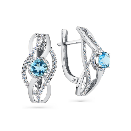 Cercei din aur alb cu pietre Cubic Zirconia Incolor, Topaz Swiss