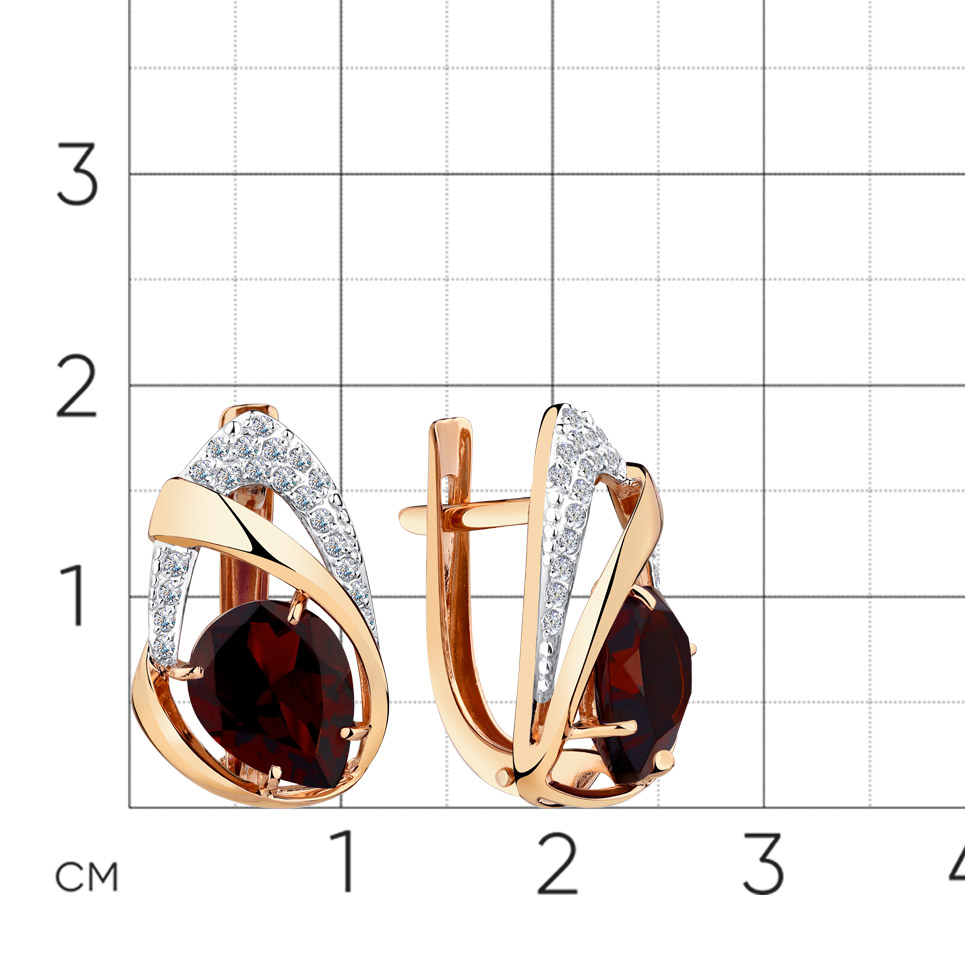 Cercei din aur roșu cu pietre Cubic Zirconia Incolor, Granat