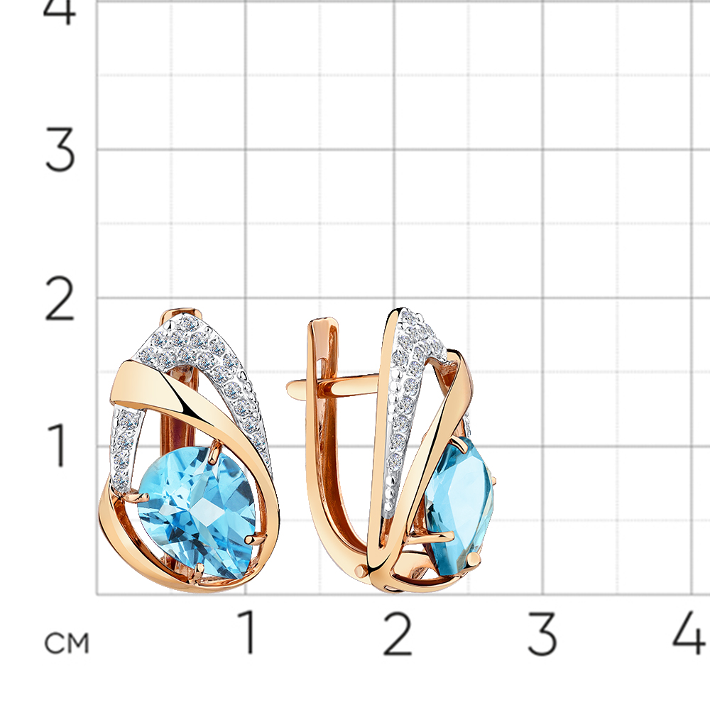 Cercei din aur roșu cu pietre Cubic Zirconia Incolor, Topaz Swiss