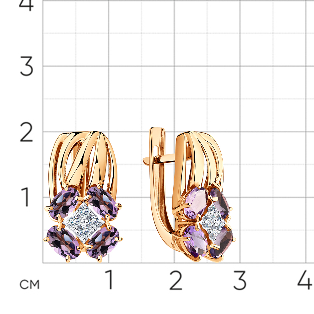 Cercei din aur roșu cu pietre Cubic Zirconia Incolor, Ametist