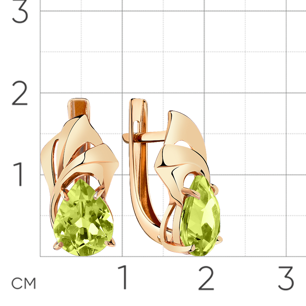 Серьги из красного золота с камнями Хризолит