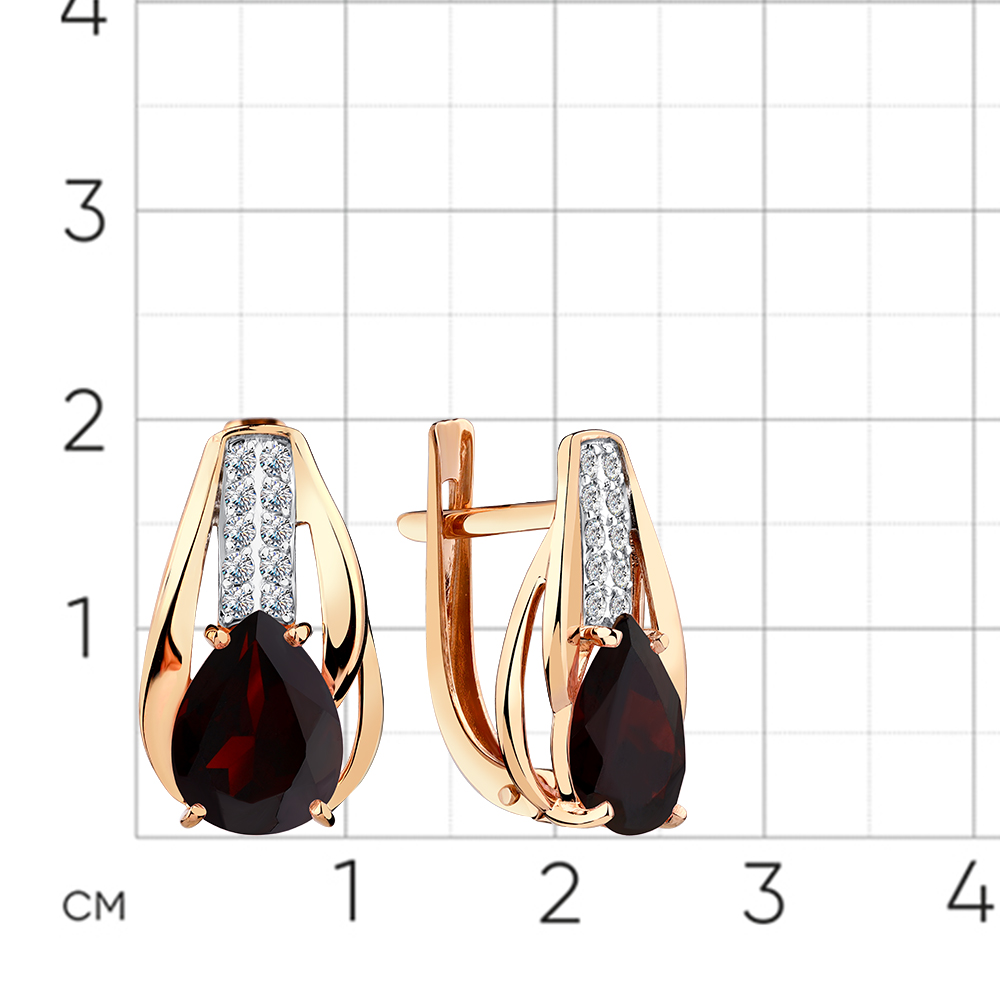 Cercei din aur roșu cu pietre Cubic Zirconia Incolor, Granat