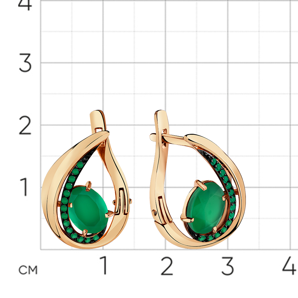 Cercei din aur roșu cu pietre Cubic Zirconia Verde, Agat verde