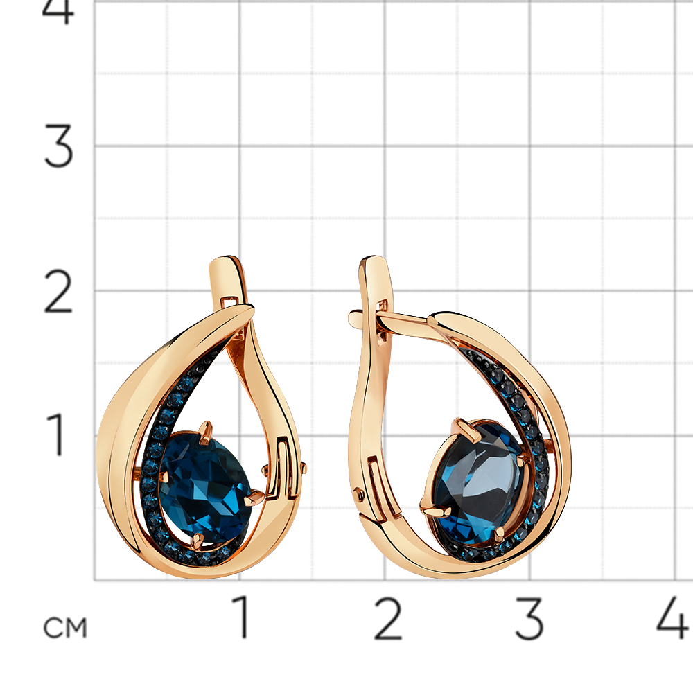 Cercei din aur roșu cu pietre Cubic Zirconia Albastru Safir, Topaz London