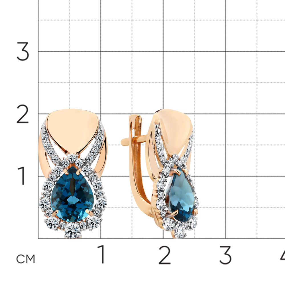 Cercei din aur roșu cu pietre Cubic Zirconia Incolor, Topaz London