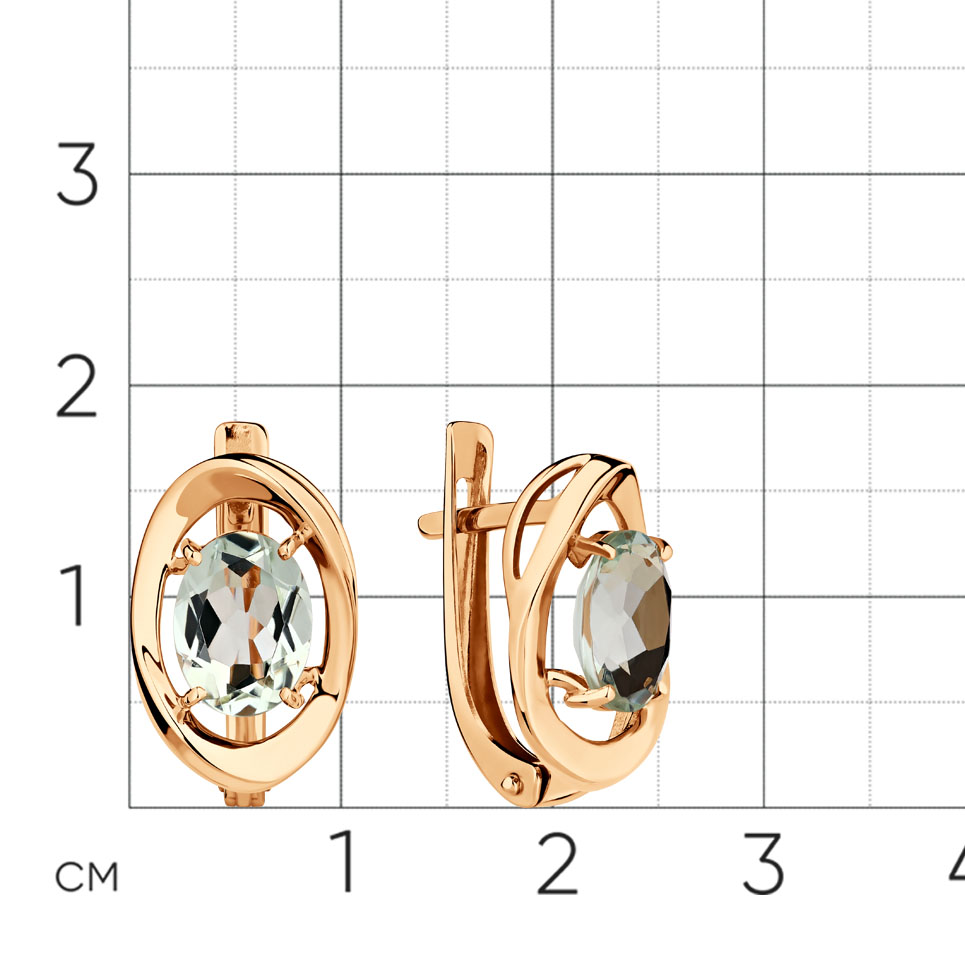 Серьги из красного золота с камнями Празиолит