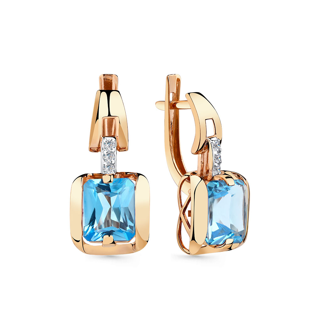 Cercei din aur roșu cu pietre Cubic Zirconia Incolor, Topaz Swiss