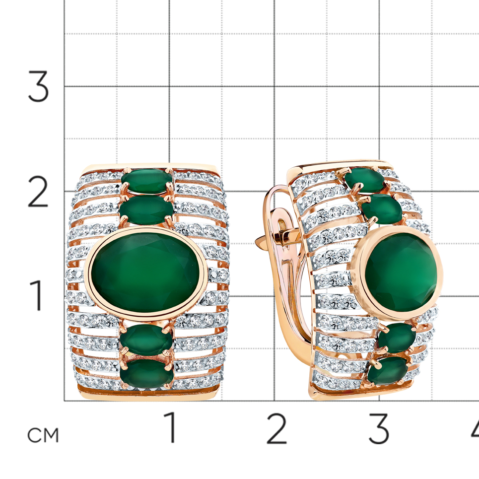 Cercei din aur roșu cu pietre Cubic Zirconia Incolor, Agat verde