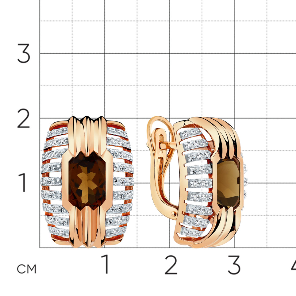 Cercei din aur roșu cu pietre Cubic Zirconia Incolor, Cuarț Coniac