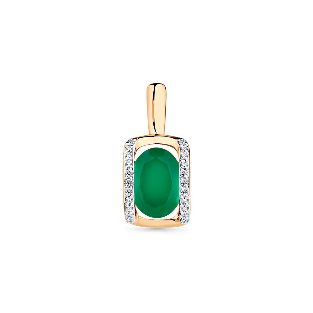 Pandantiv din aur roșu cu pietre Cubic Zirconia Incolor, Agat verde