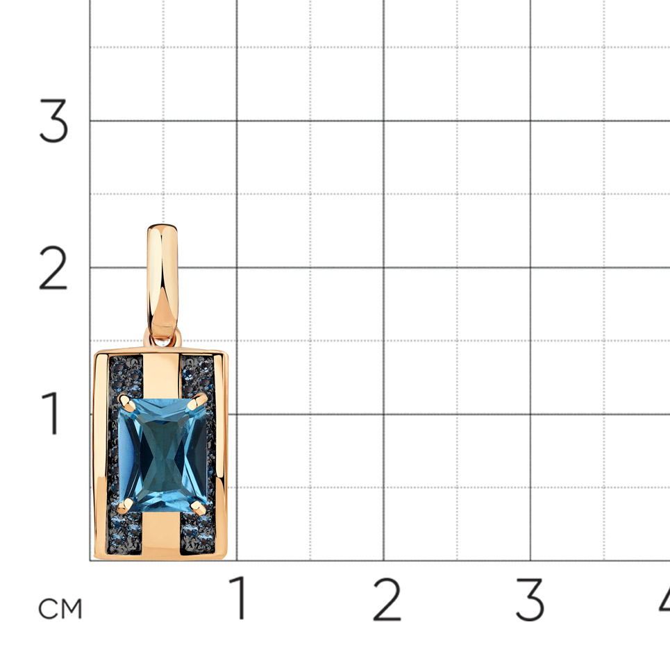 Pandantiv din aur roșu cu pietre Cubic Zirconia Albastru, Topaz Swiss