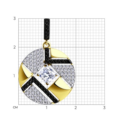 Подвеска из желтого золота с камнями Фианит, Фианит Чёрный и Swarovski