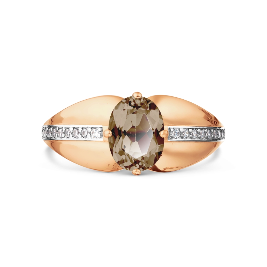 Inel din aur roșu cu pietre Cubic Zirconia Incolor, Cuarț fumuriu