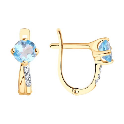 Cercei din aur roșu cu pietre Cubic Zirconia Incolor, Topaz albastru