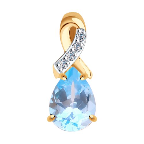 Pandantiv din aur roșu cu pietre Cubic Zirconia Incolor, Topaz albastru