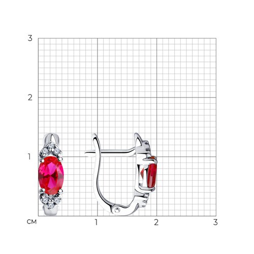 Серьги из серебра с камнями Фианит, Корунд в цвете рубина