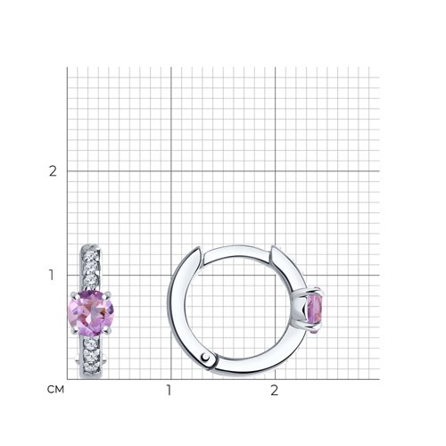 Серьги Конго из серебра с камнями Фианит, Аметист