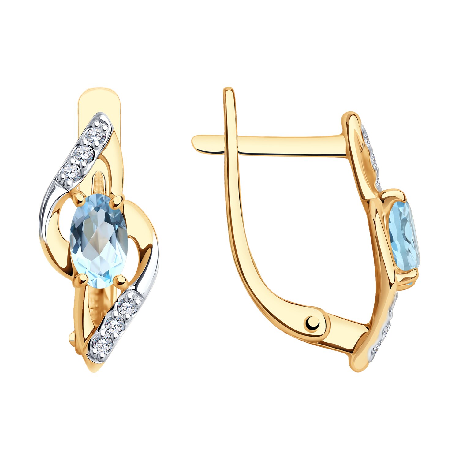 Cercei din aur roșu cu pietre Cubic Zirconia Incolor, Topaz albastru