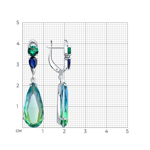 Cercei Suspendați din argint  cu pietre Cubic Zirconia Verde, Cubic Zirconia Albastru și Sital verde (sint.)