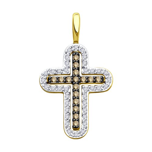 Cruce din aur galben cu pietre Diamant, Diamant Cognac