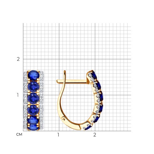 Серьги из красного золота с камнями Бриллиант, Сапфир