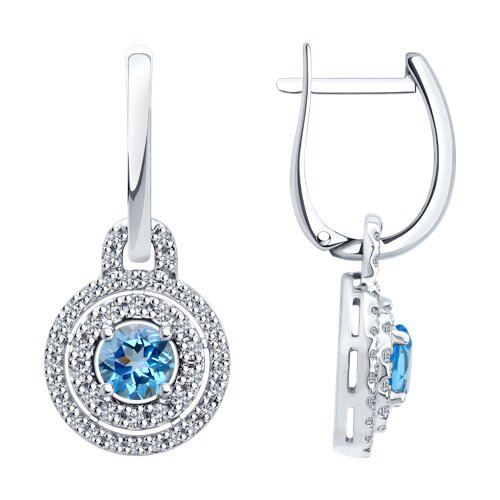 Cercei Suspendați din aur alb cu pietre Cubic Zirconia Incolor, Topaz Swiss