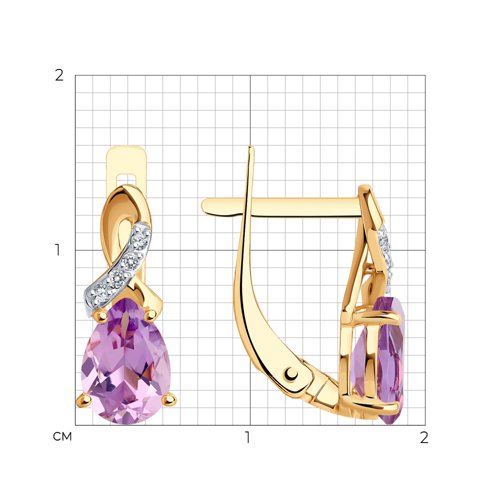 Серьги из красного золота с камнями Фианит, Аметист