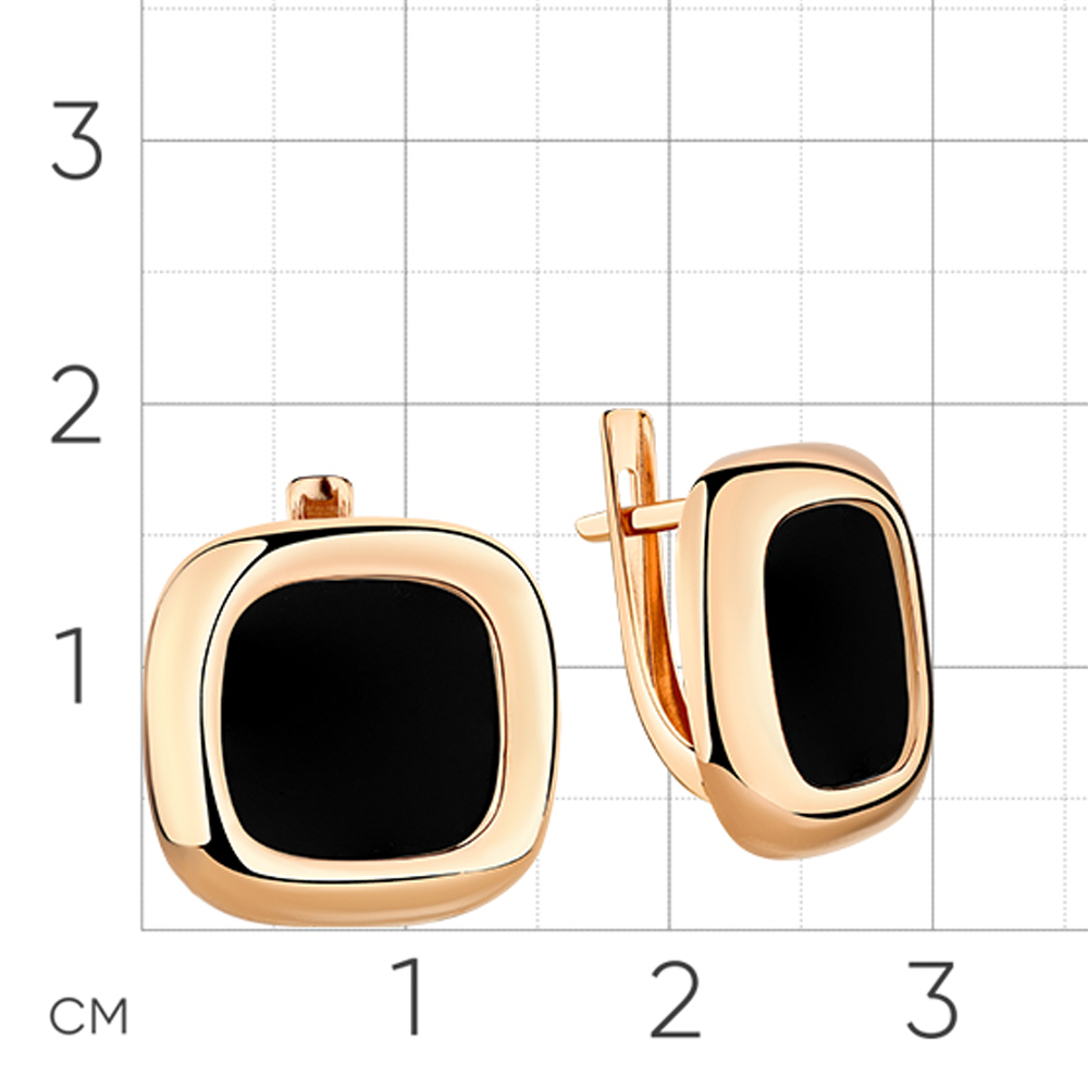 Серьги из красного золота с камнями Агат черный