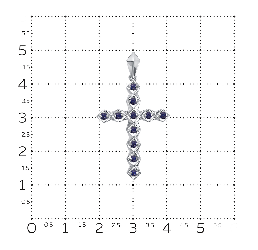 Крестик из белого золота с камнями Сапфир