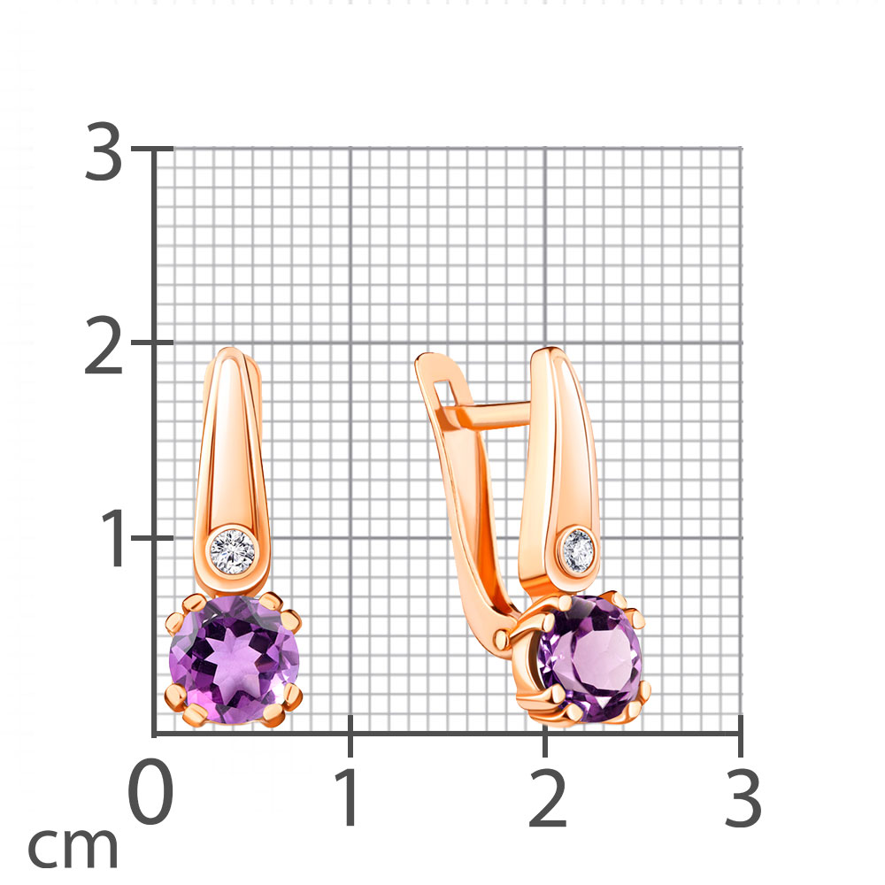 Серьги из красного золота с камнями Фианит, Аметист