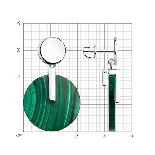Серьги Пусеты из серебра с камнями Малахит (синт.)