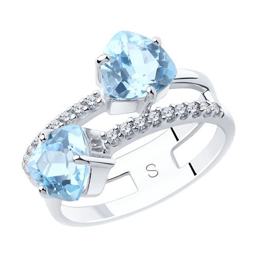 Inel din argint  cu pietre Cubic Zirconia Incolor, Topaz albastru