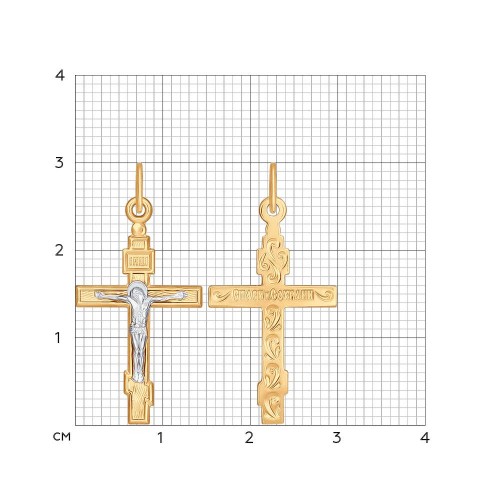 Крестик из белого и красного золота без камней