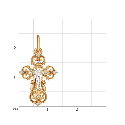 Cruce din aur roșu cu pietre Cubic Zirconia Incolor