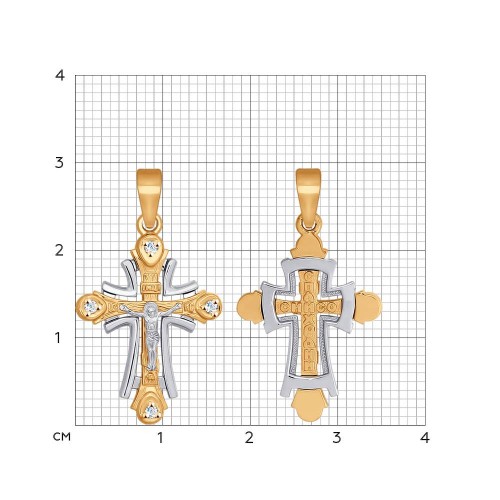 Крестик из белого и красного золота с камнями Фианит