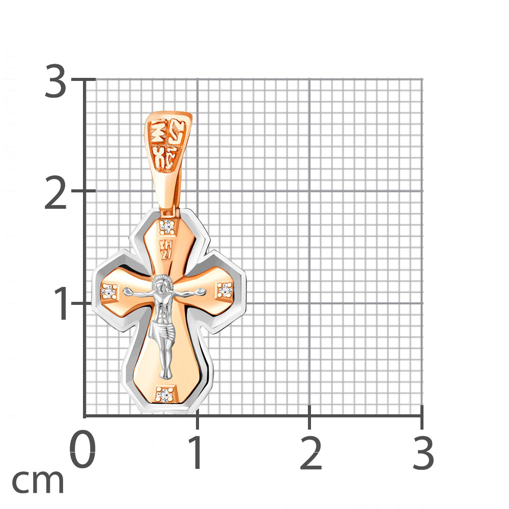 Крестик из белого и красного золота с камнями Бриллиант