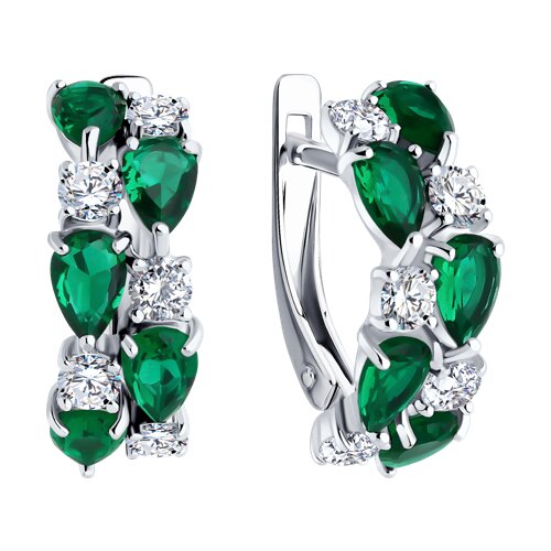 Cercei din argint  cu pietre Cubic Zirconia Incolor, Cubic Zirconia Verde