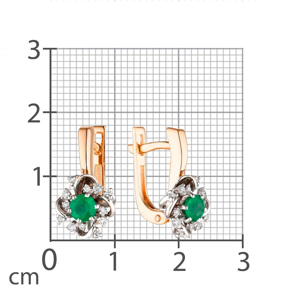 Серьги из красного золота с камнями Бриллиант, Изумруд