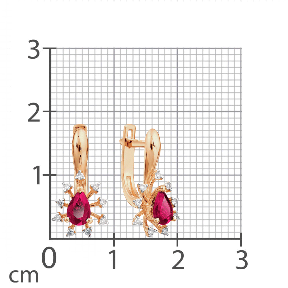 Серьги из красного золота с камнями Бриллиант, Рубин