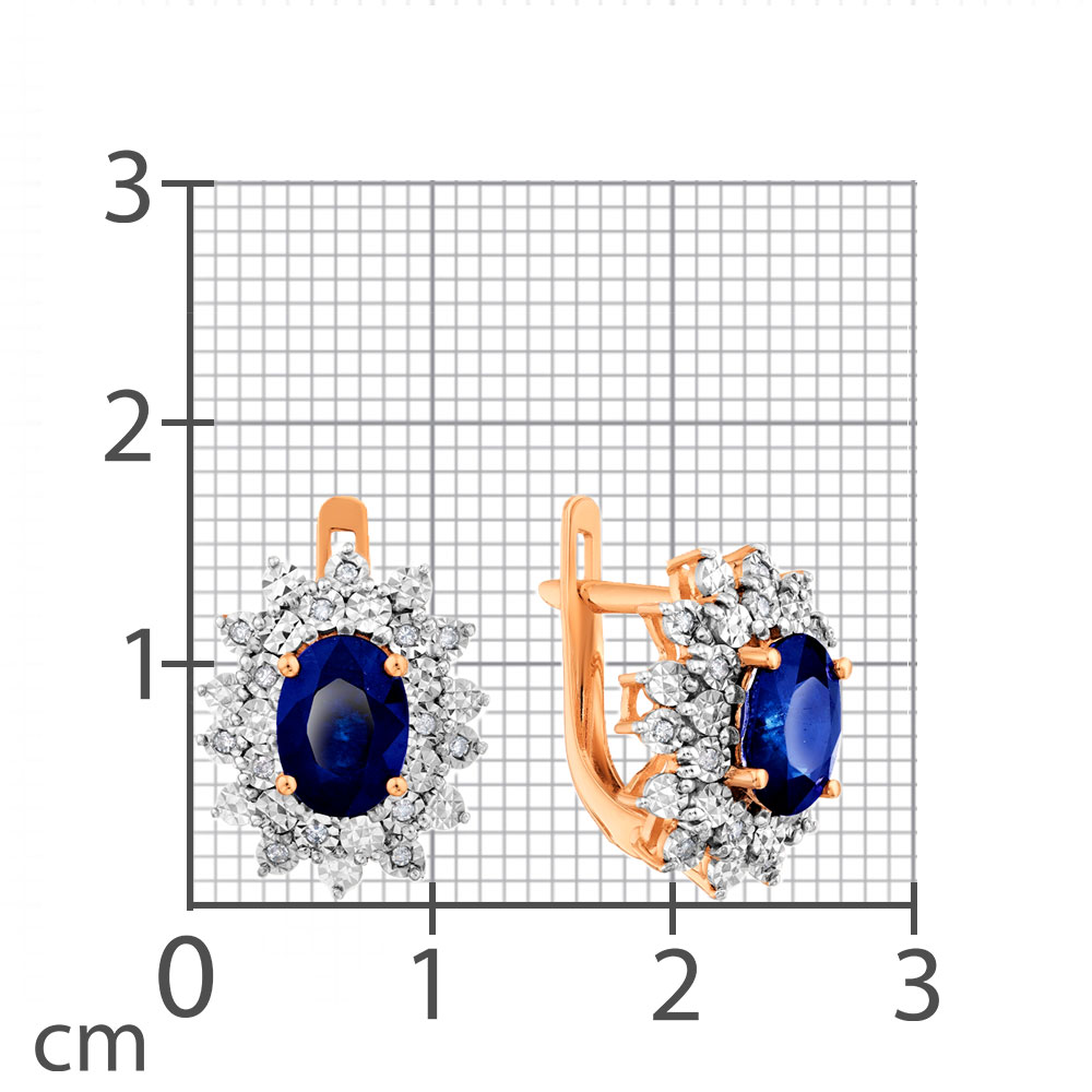 Серьги из красного золота с камнями Бриллиант, Сапфир