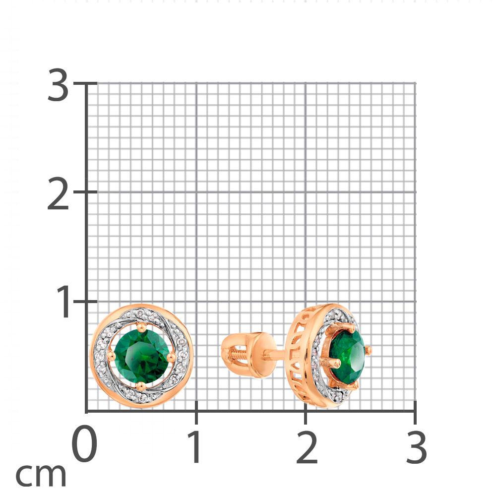 Серьги Пусеты из красного золота с камнями Бриллиант, Изумруд
