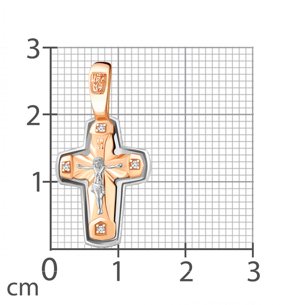 Крестик из красного золота с камнями Бриллиант