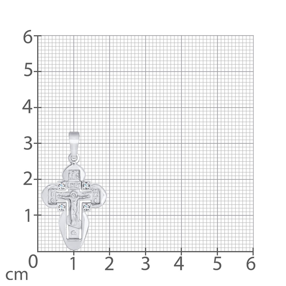 Крестик из белого золота с камнями Фианит