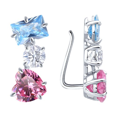 Cercei din argint  cu pietre Cubic Zirconia Incolor, Cubic Zirconia Albastru și Cubic Zirconia Roz