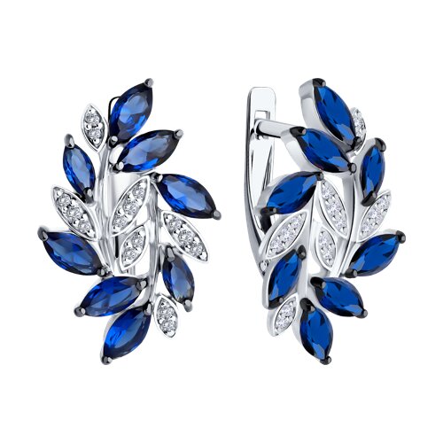 Cercei din argint  cu pietre Cubic Zirconia Incolor, Cubic Zirconia Albastru Safir