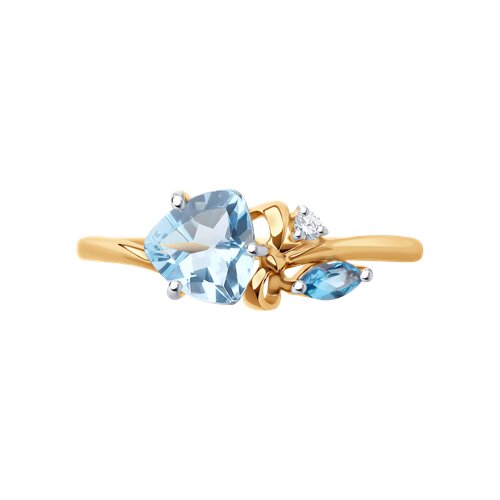 Inel din aur roșu cu pietre Cubic Zirconia Incolor, Topaz albastru și Topaz Swiss