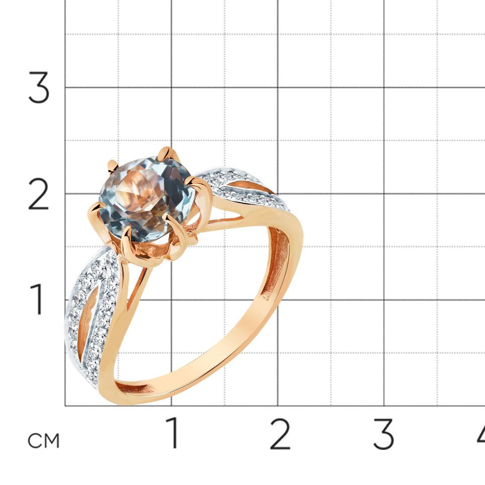 Inel din aur roșu cu pietre Cubic Zirconia Incolor, Topaz