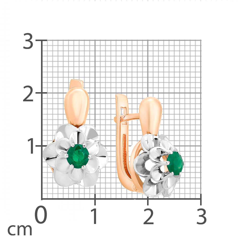 Серьги из красного золота с камнями Изумруд