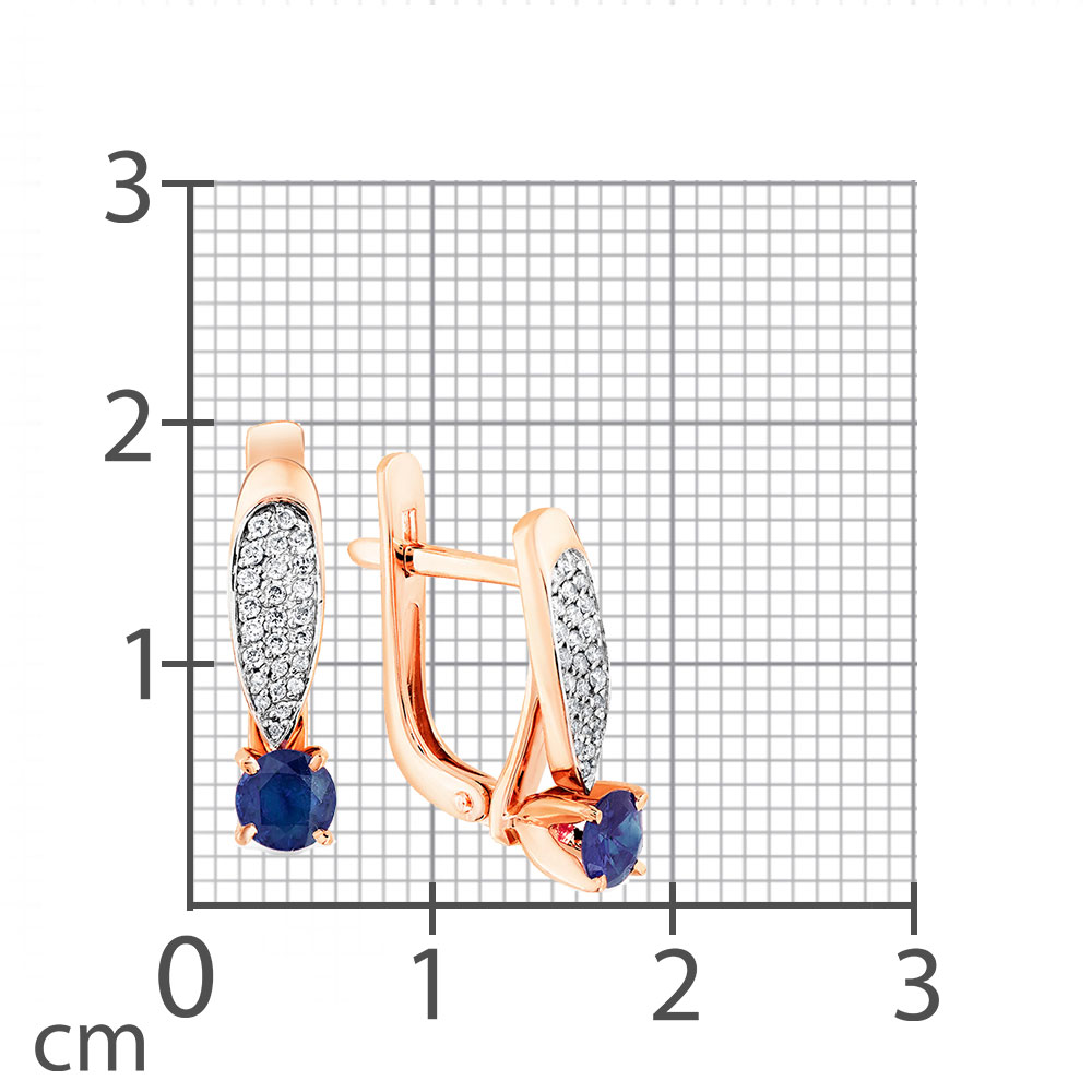 Серьги из красного золота с камнями Бриллиант, Сапфир