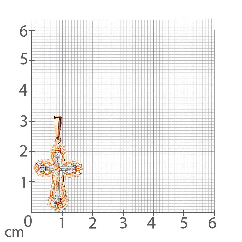 Cruce din aur roșu cu pietre Cubic Zirconia Incolor